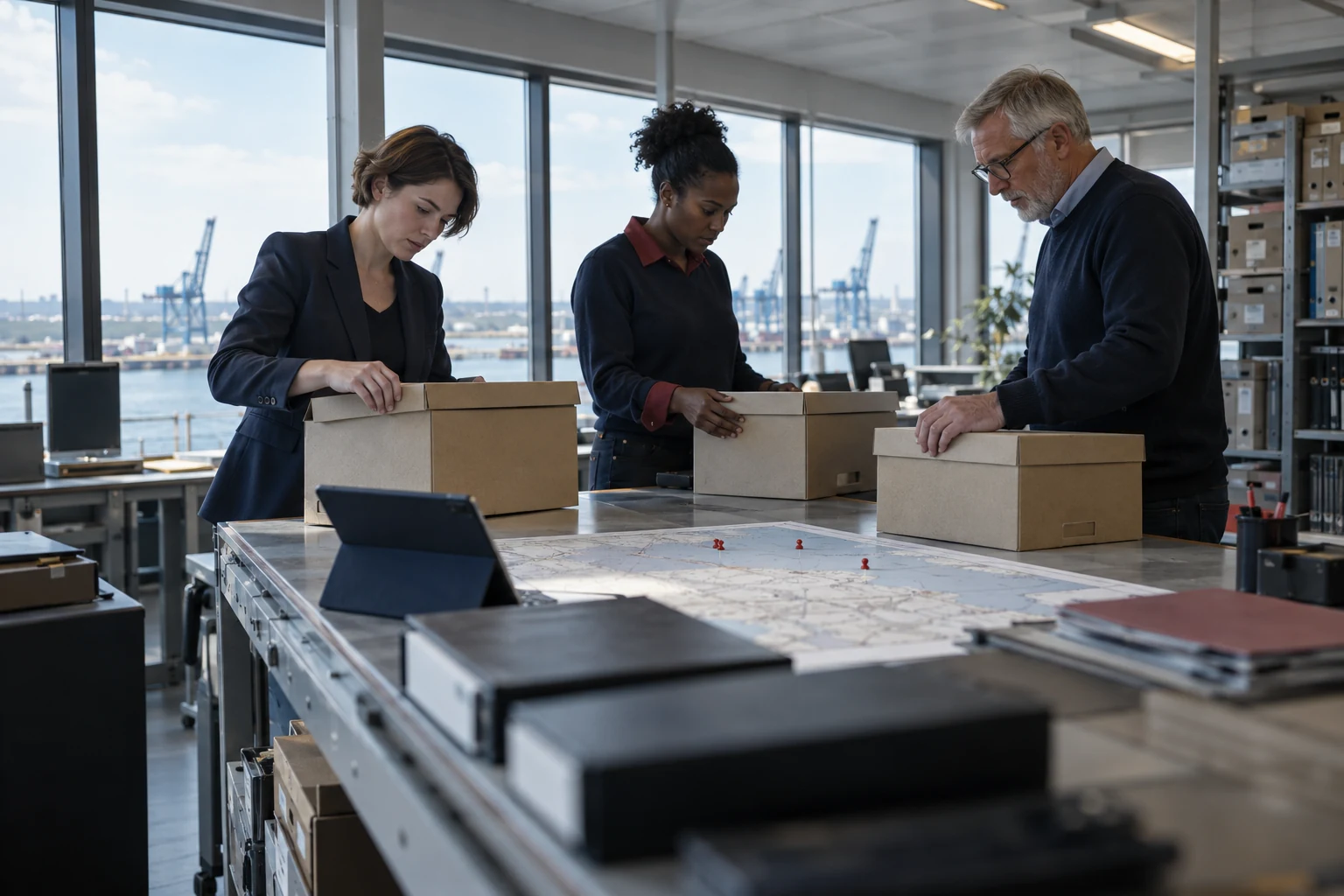 Illustration de professionnels coordonnant des archives entre plusieurs sites ; évocation du département Nord (59).