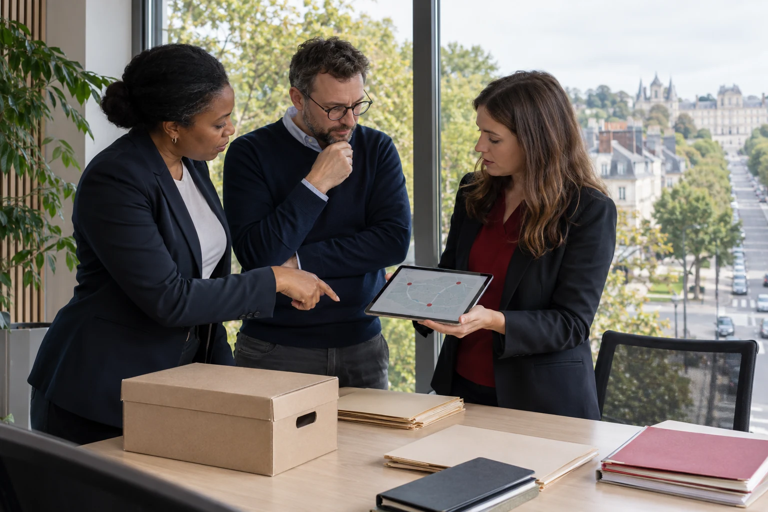 Illustration de professionnels coordonnant des archives entre plusieurs sites ; évocation du département Oise (60).