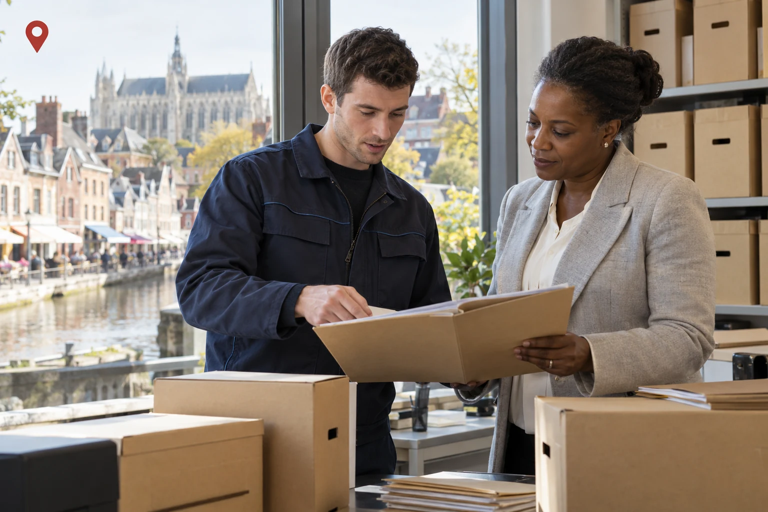 Illustration de professionnels préparant des archives ; évocation du département Somme (80).